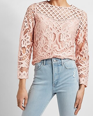 Crochet Lace Crew Neck Top | Express