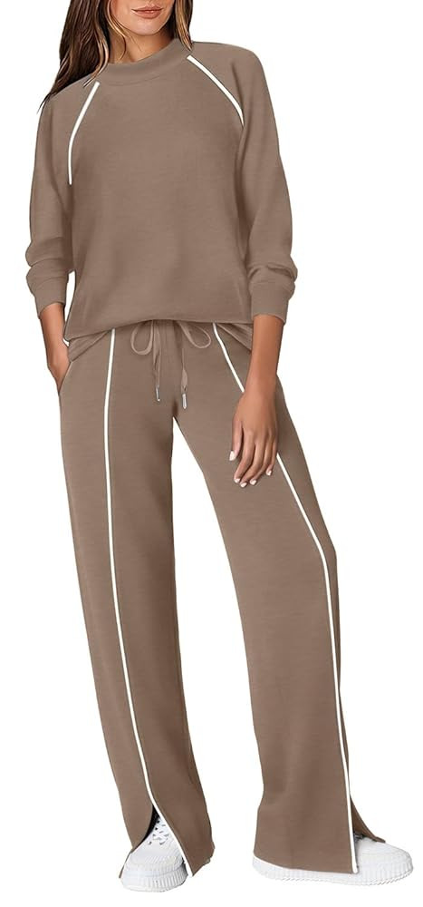 WIHOLL Lounge Sets for Women 2 Piece Fall Outfits 2025 Wide Leg Pant Matching Sets Womens Clothin... | Amazon (US)