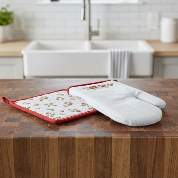 Strawberry Fields Oven Mitt and Pot Holder Set | Antique Farm House