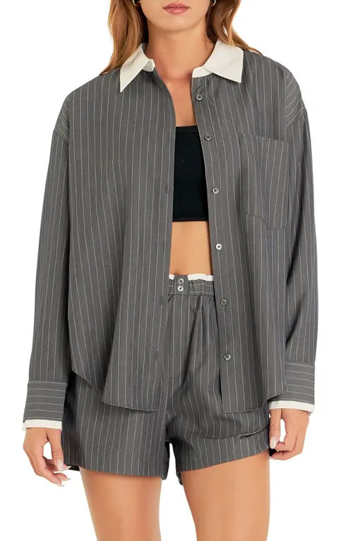 Grey Lab Oversize Pinstripe Button-Up Shirt at Nordstrom, Size Medium | Nordstrom