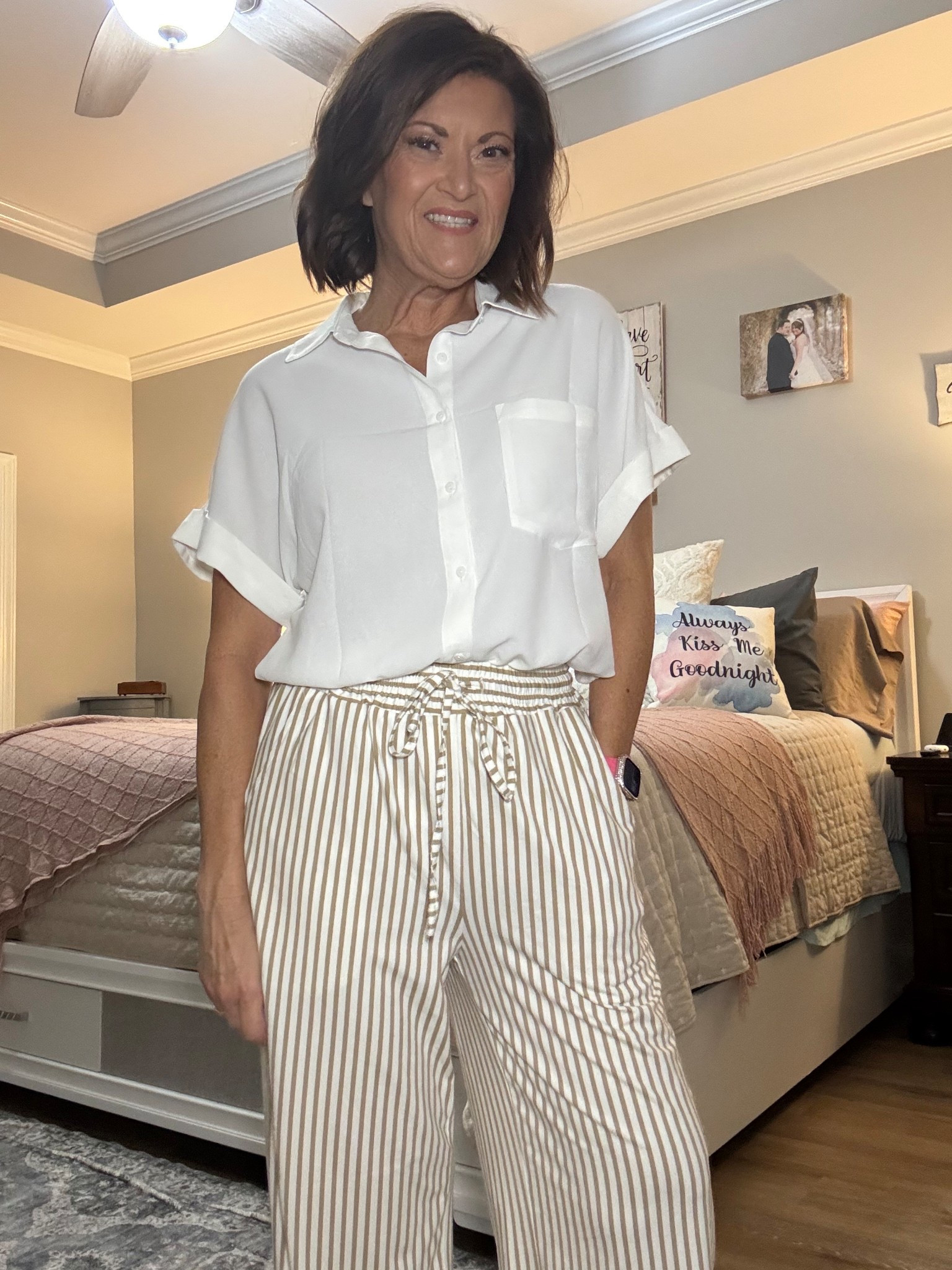 Chic and breezy ✨ This look proves that comfort and polish can absolutely go hand in hand. A crisp white button-up paired with striped wide-leg pants creates that effortless mix of laid-back and elevated.

Perfect for work, travel, or a casual day out—this combo gives off relaxed resort vibes while still looking office-ready. Lightweight, breathable, and timeless… this is one of those Amazon finds you’ll wear on repeat.

#AmazonFashion #AmazonStyle #LTKStyle #OOTDInspo #WideLegPants #BusinessCasualStyle #TravelOutfits #ElderMillennialStyle

#LTKStyleTip #LTKOver40 #LTKWorkwear