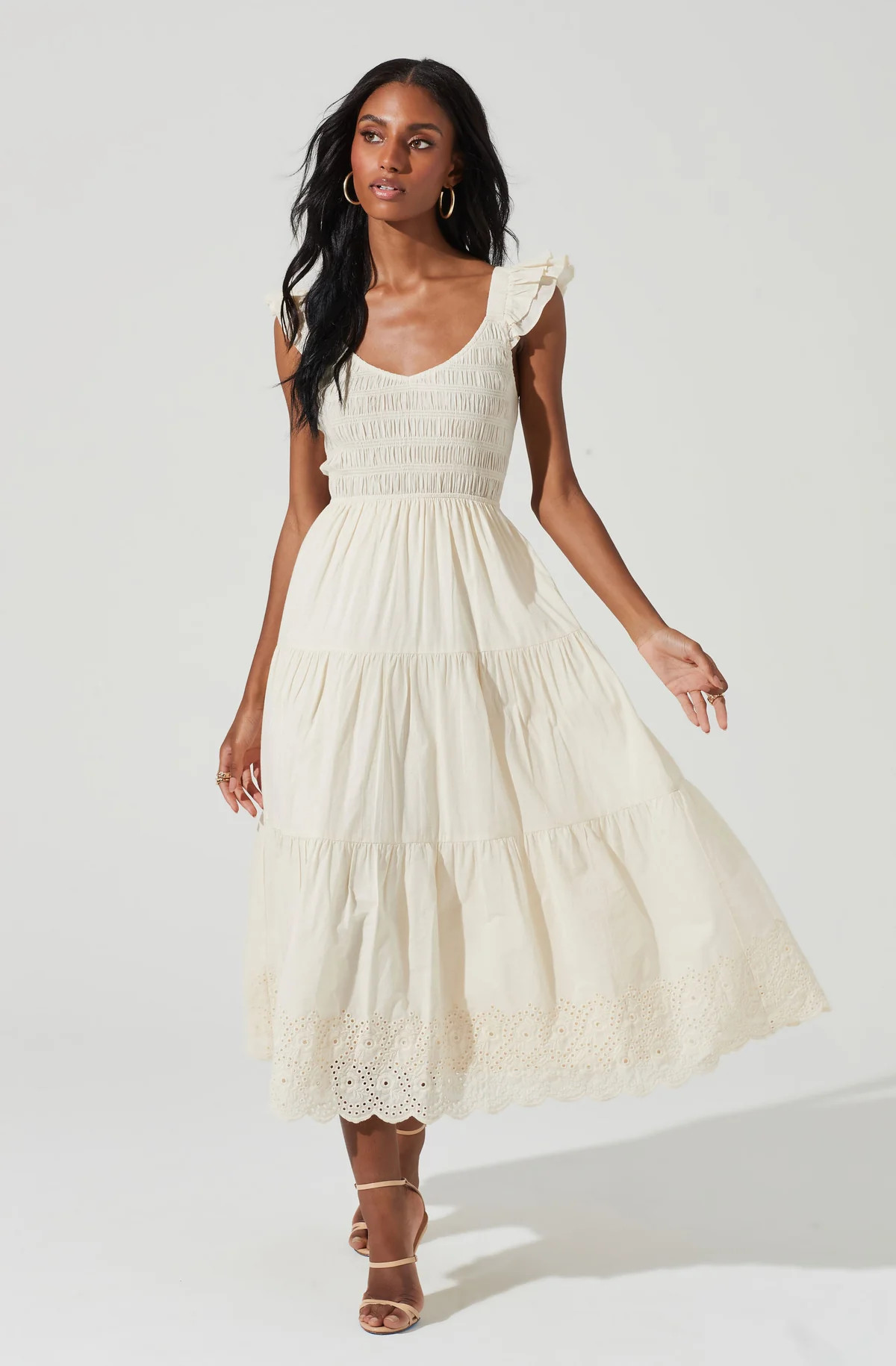 Flutter Sleeve Eyelet Midi Dress | ASTR The Label (US)