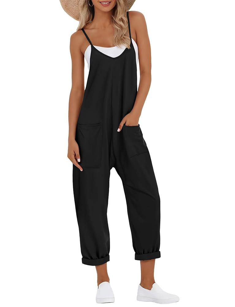 Buauty Jumpsuits for Women Casual V Neck Sleeveless Baggy Overalls Spaghetti Strap Jumpers with P... | Amazon (US)