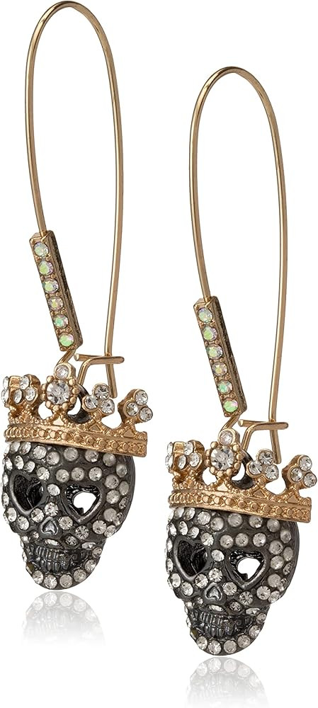 Betsey Johnson Pave Skull Dangle Earrings | Amazon (US)