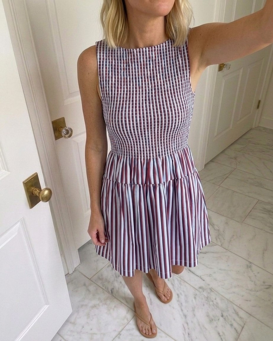 Hill house 4th of july dress! Fourth of July dresses. 4th of july dress. Red white and blue outfit ideas. Summer dresses. Beach dress. Summer vacation dress. Mom outfit ideas. Hill house nap dress. Striped summer dress. Smocked dresses. Mini dress. 

#LTKSaleAlert #LTKOver40