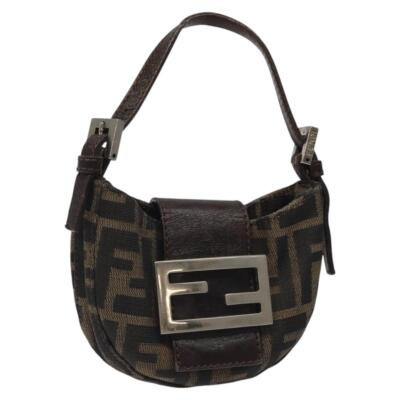 FENDI Zucca Canvas mini croissant Hand Bag Black Brown Silver Auth BD1869 | eBay US
