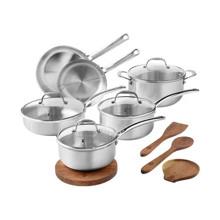 The Pioneer Woman 14-Piece Tri-Ply Stainless Steel Cookware Set, Pots & Pans with Kitchen Utensils | Walmart (US)