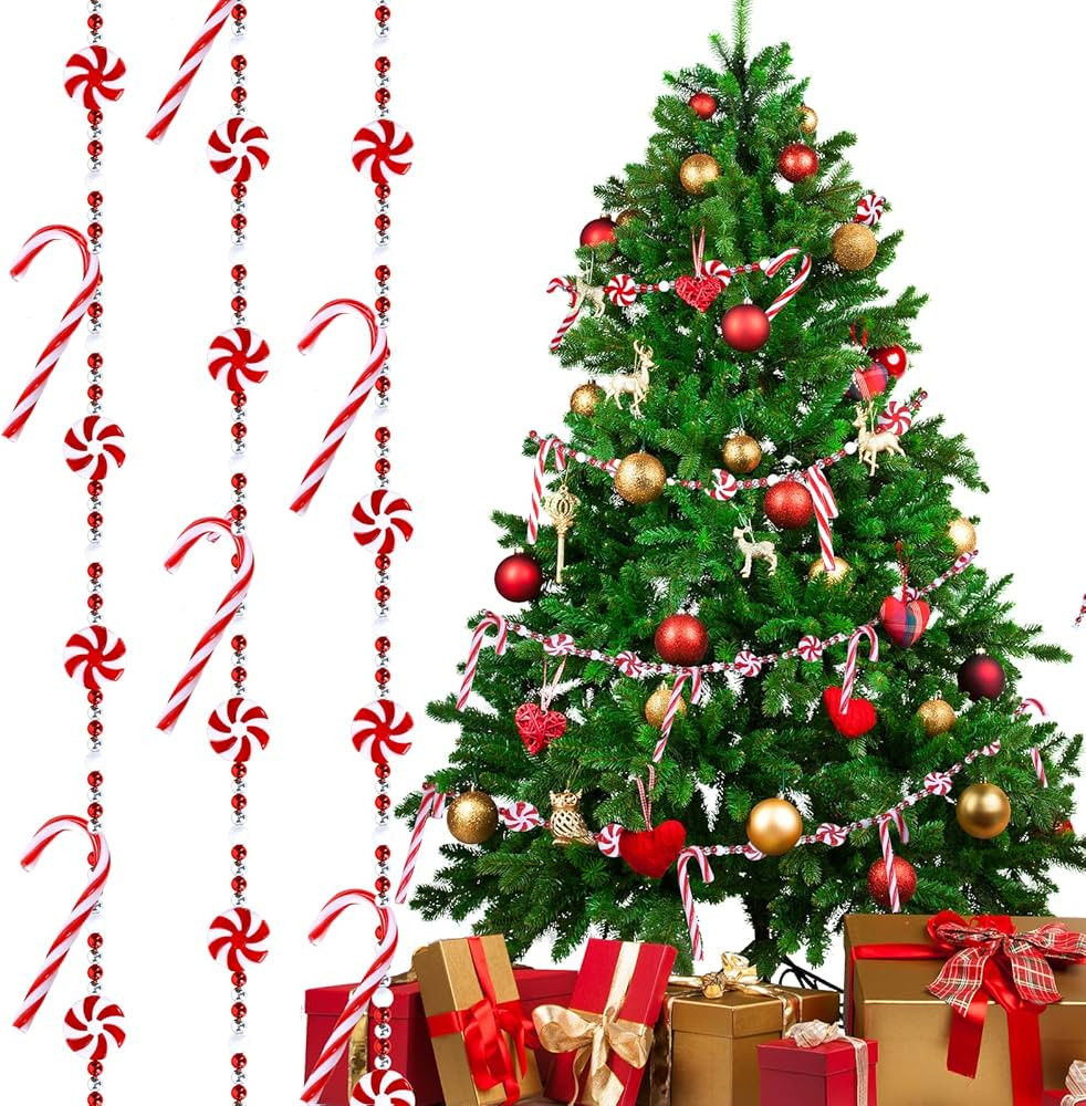 Whaline 9Ft Christmas Tree Candy Garland Fake Acrylic Candy Canes Christmas Garland Decoration Re... | Amazon (US)