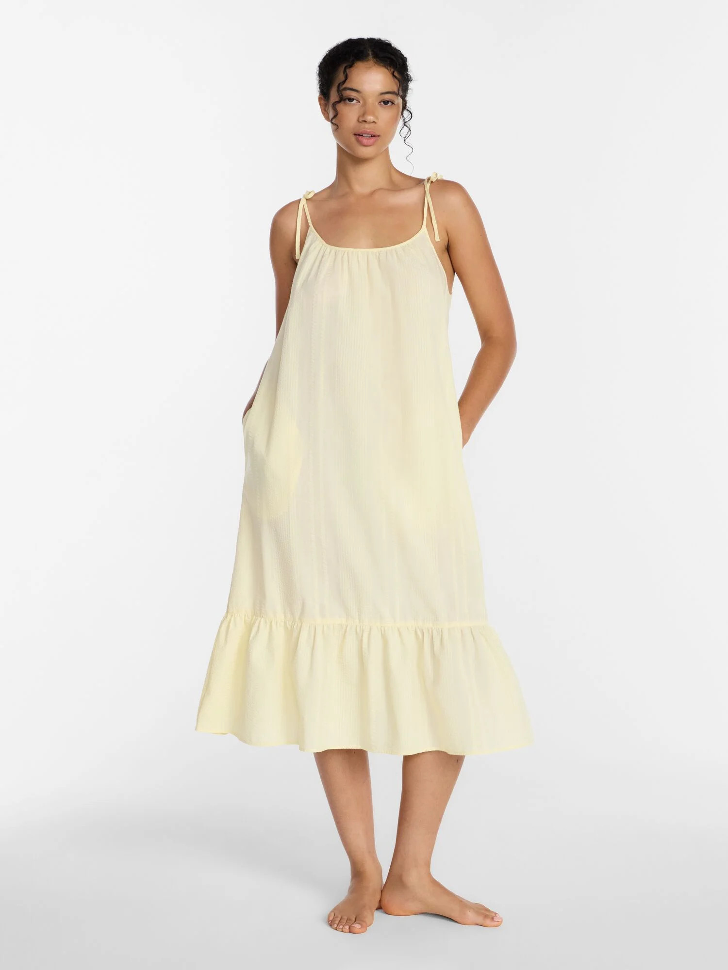 Joyspun Women's Seersucker Midi Sleep Gown with Shoulder Tie, Sizes XS to 3X | Walmart (US)