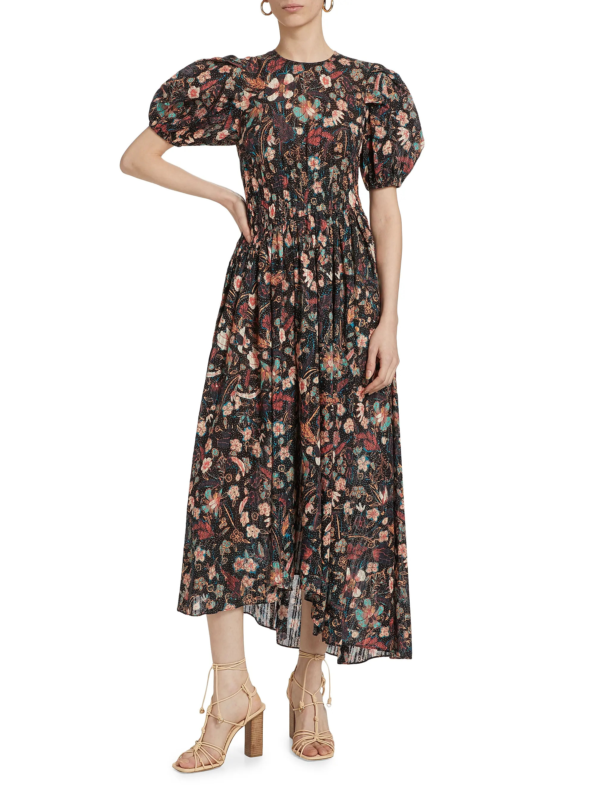 Eden Floral Puff-Sleeve A-Line Dress | Saks Fifth Avenue