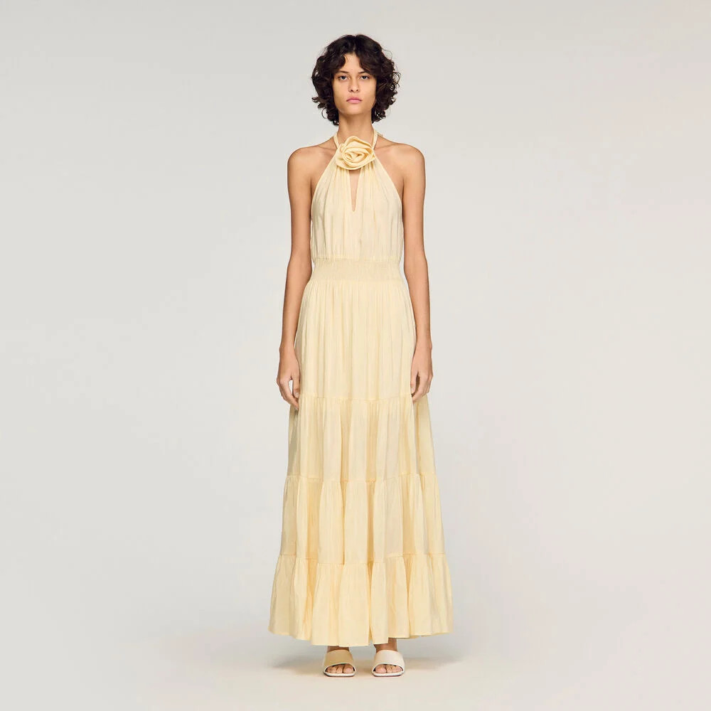 Floral neck linen maxi dress | Sandro US | Sandro-Paris US