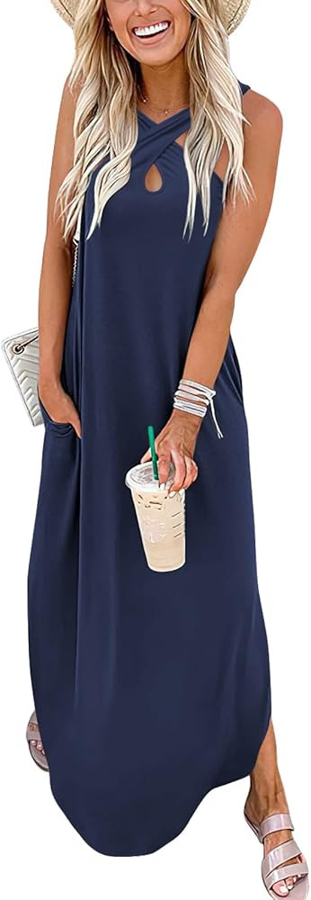 ANRABESS Women's Casual Loose Sleeveless Beach Dress Criss Cross Slit Side Summer Maxi Sun Dresse... | Amazon (US)