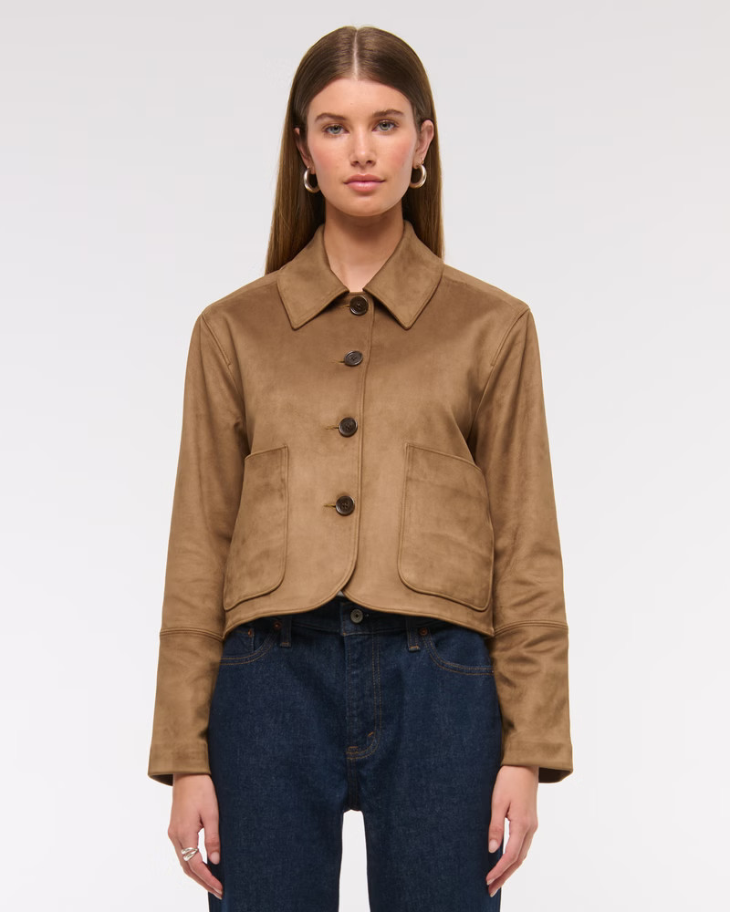 Vegan Suede Button-Through Jacket | Abercrombie & Fitch (US)