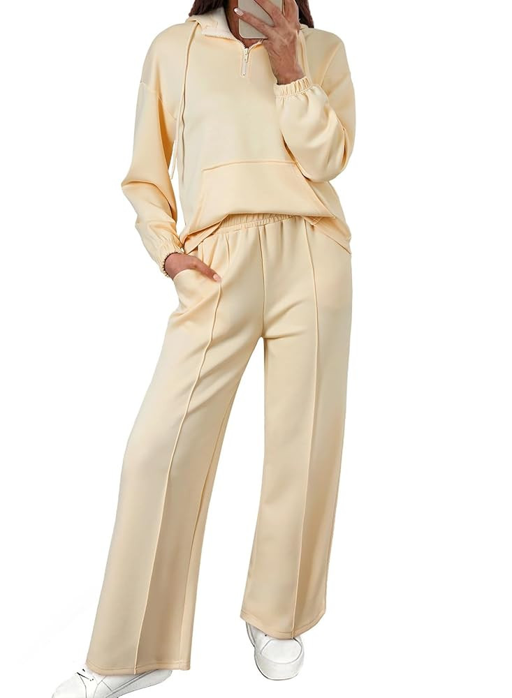 Aleumdr Women 2 Piece Sweatsuit Casual Long Sleeve Half Zip Tracksuits Hoodies and Wide Legs Swea... | Amazon (US)