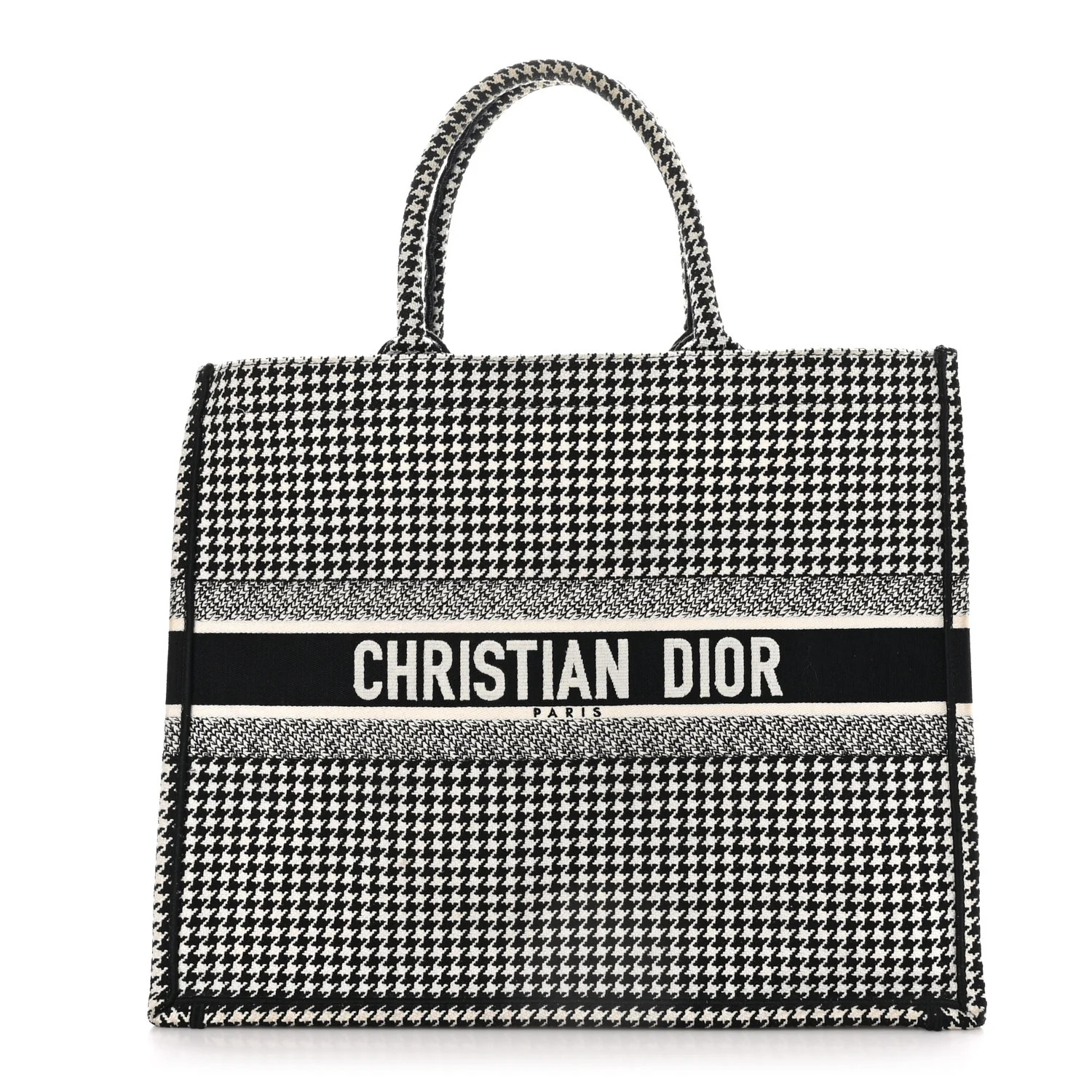 Canvas Houndstooth Embroidered Large Book Tote Black White | FASHIONPHILE (US)