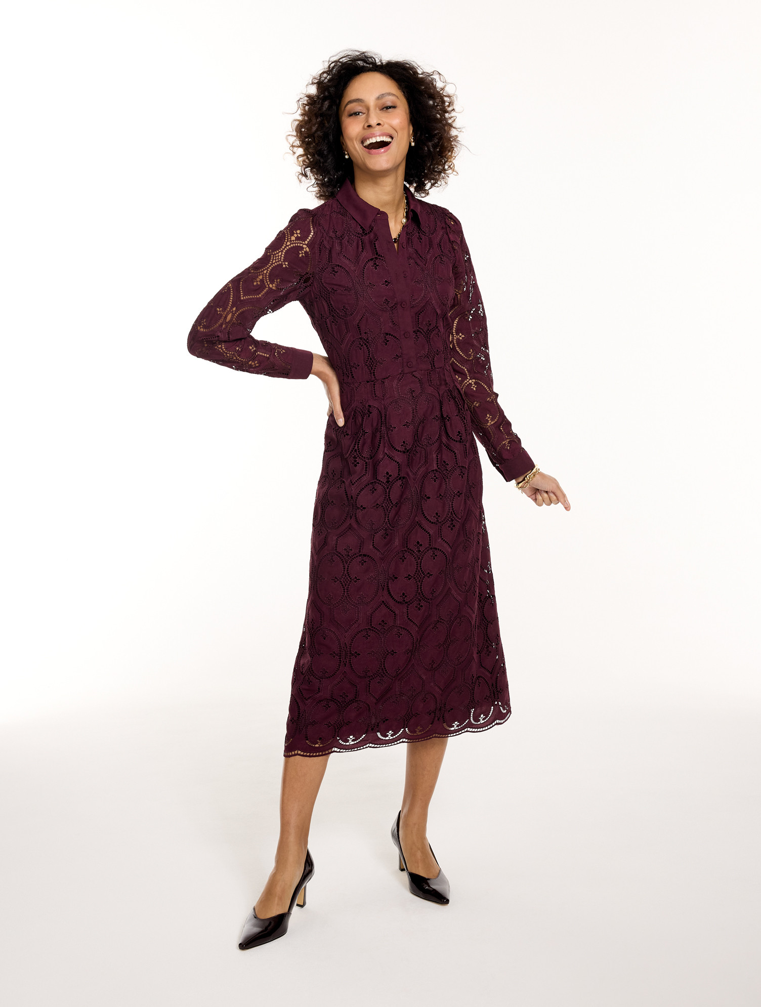 Petite - Eyelet Midi Shirtdress - Rich Burgundy - 12 Talbots | Talbots