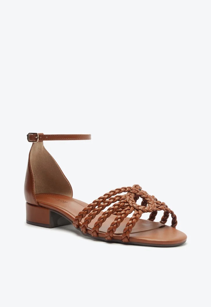 Sandália Salto Bloco Tiras Trançadas Marrom | ZZ Mall (BR)
