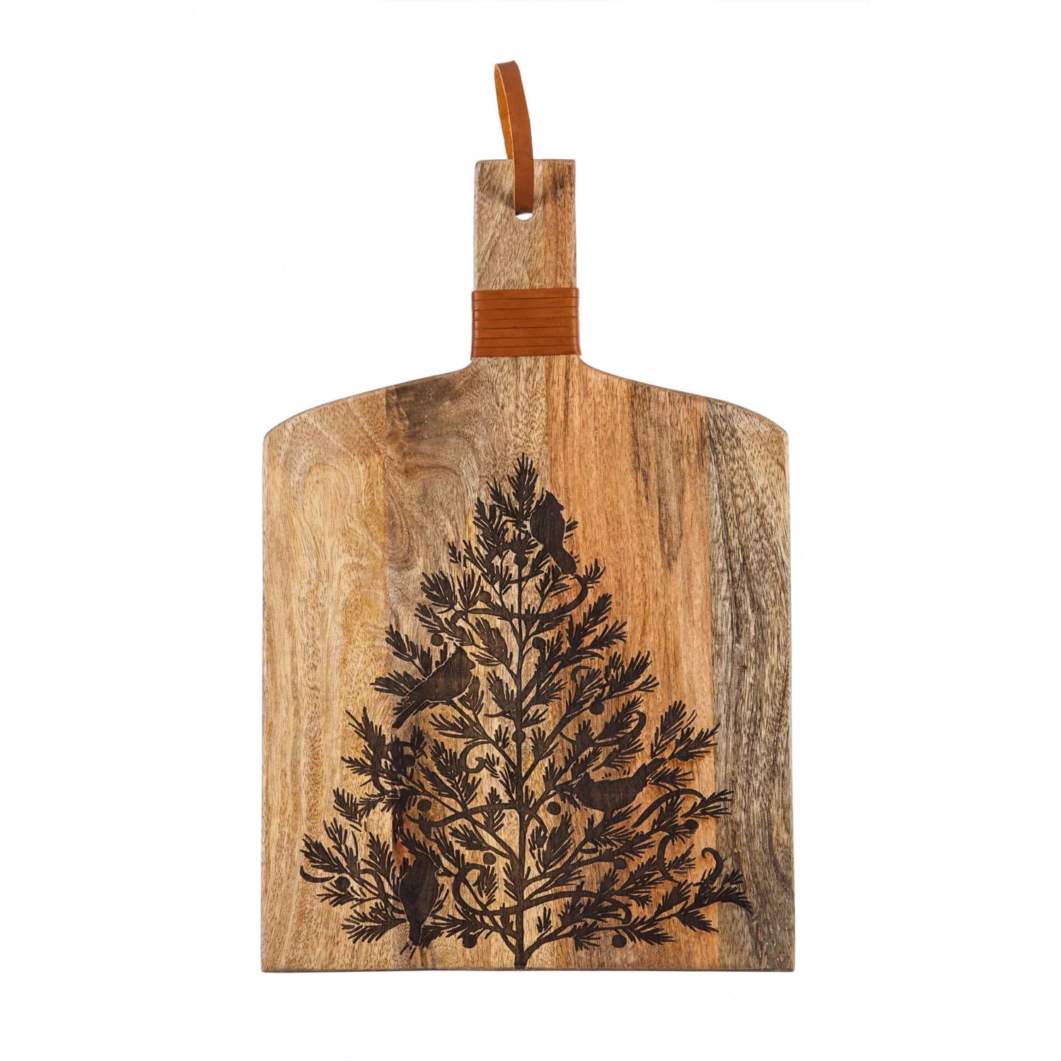 Cypress Etched Mango Wood Cutting Board with Faux Leather Handle, Christmas Heritage | Walmart (US)
