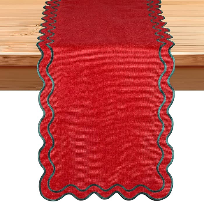 72 Inches Scalloped Edge Table Runner, Double Linen Fabric Table Runner Outdoor, Rustic Dining De... | Amazon (US)