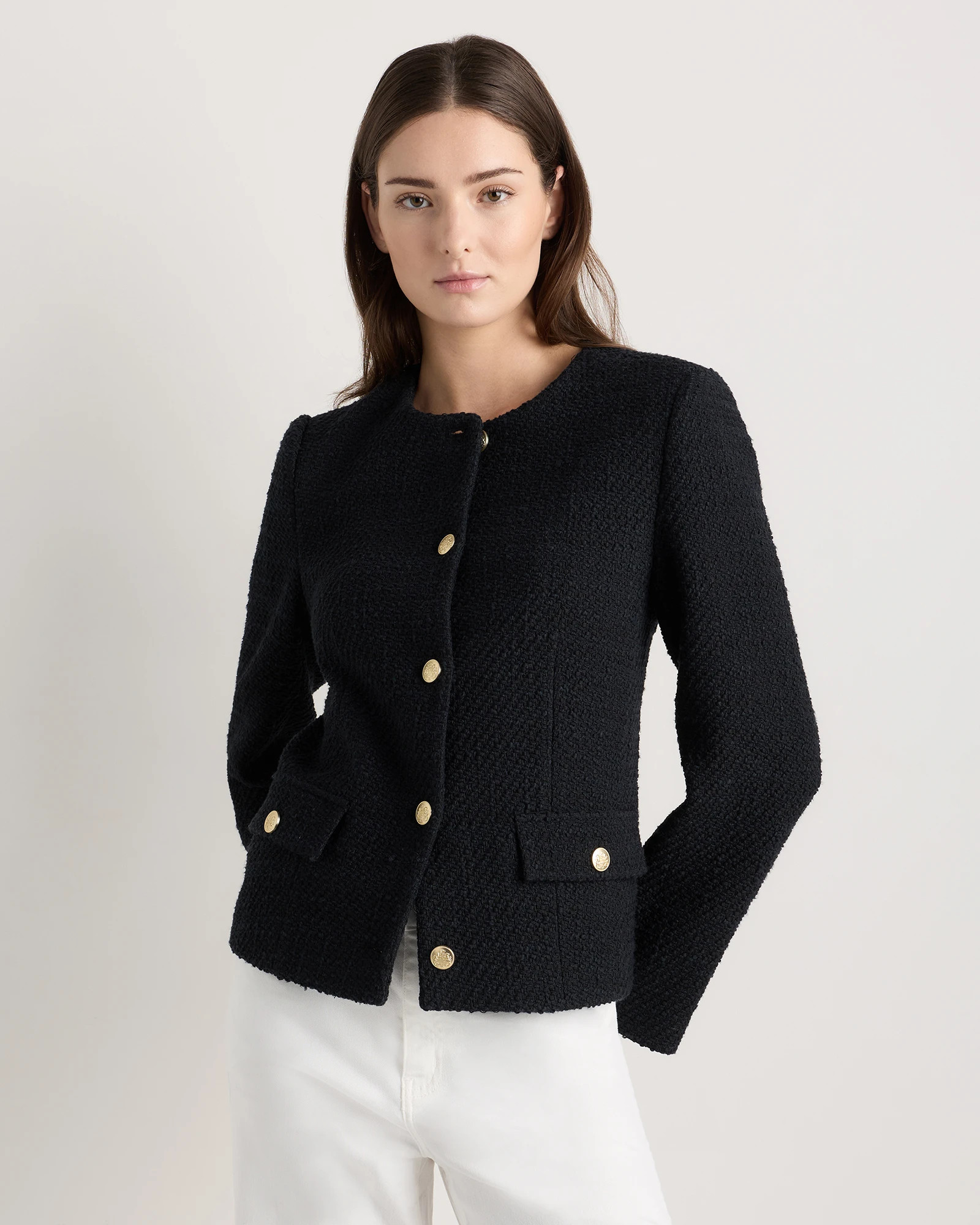 Quince | Women's Tweed Collarless Jacket in Deep Navy, Size XL, Organic Cotton | Quince