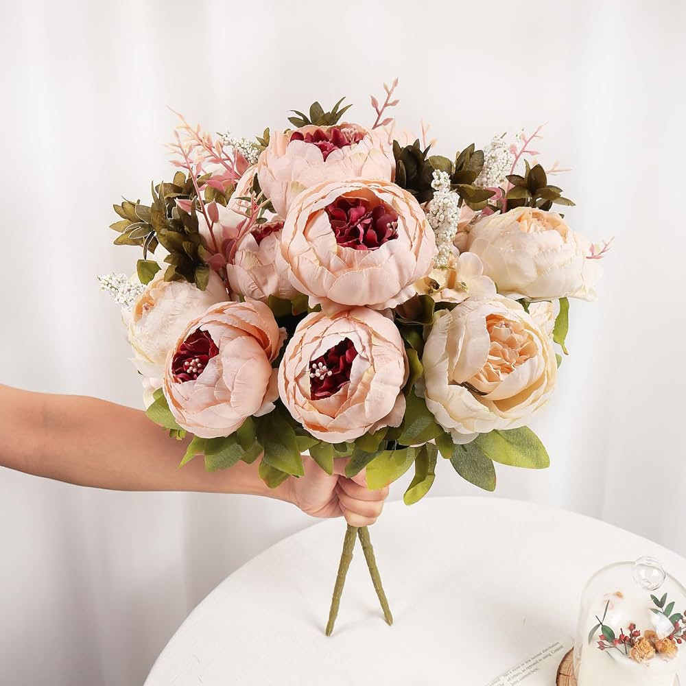 2 Pcs Artificial Peonies Fake Flowers for Decoration, Faux Peony Silk Flowers Floral Arrangements... | Amazon (US)