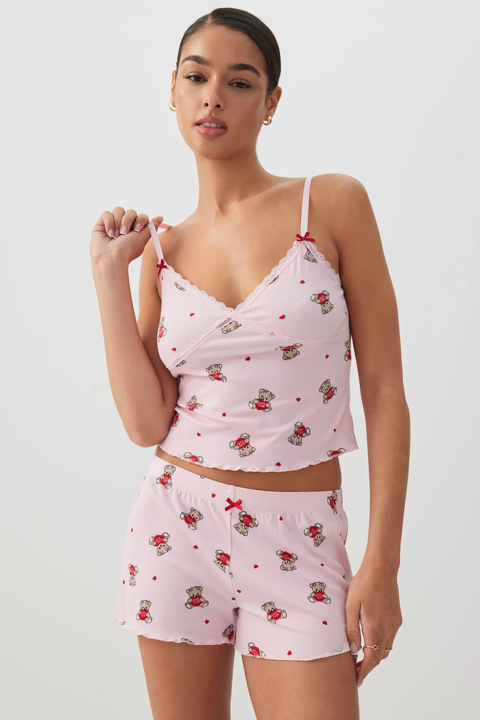 HUSHKNIT Rib PJ Set with Lace Details | Ardene