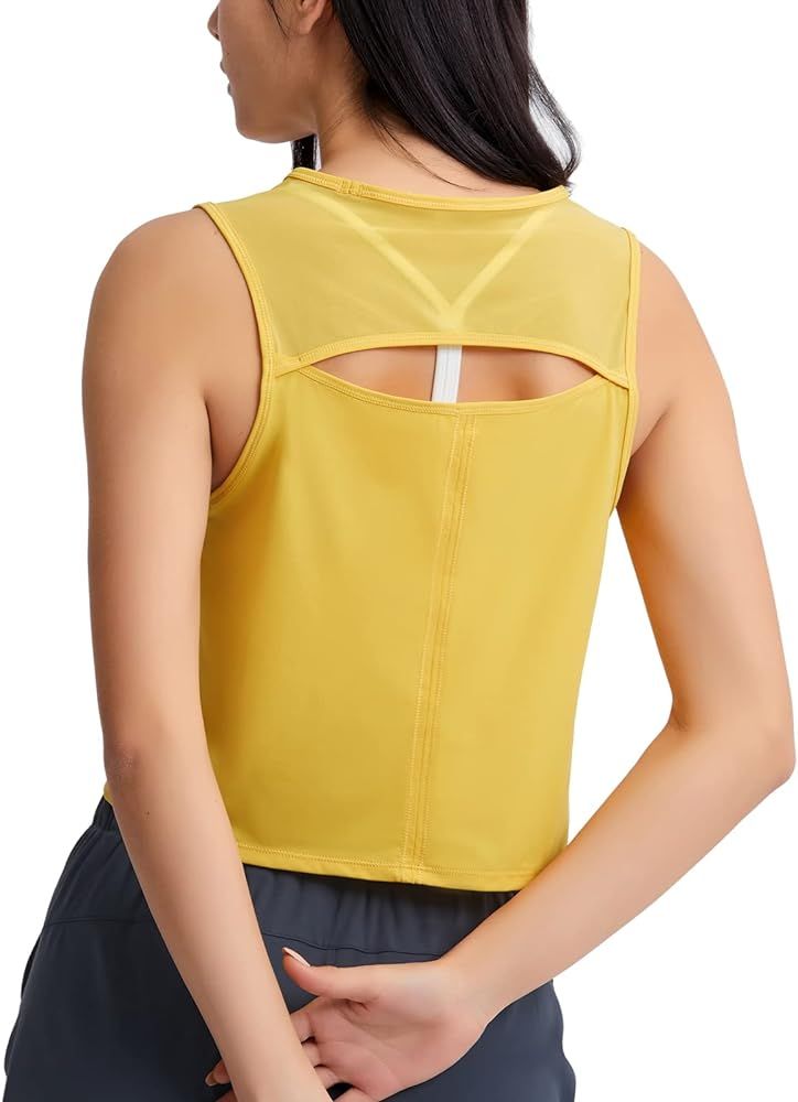 altiland High Neck Workout Crop Tops for Women, Open Back Athletic Gym Running Exercise Shirts | Amazon (US)