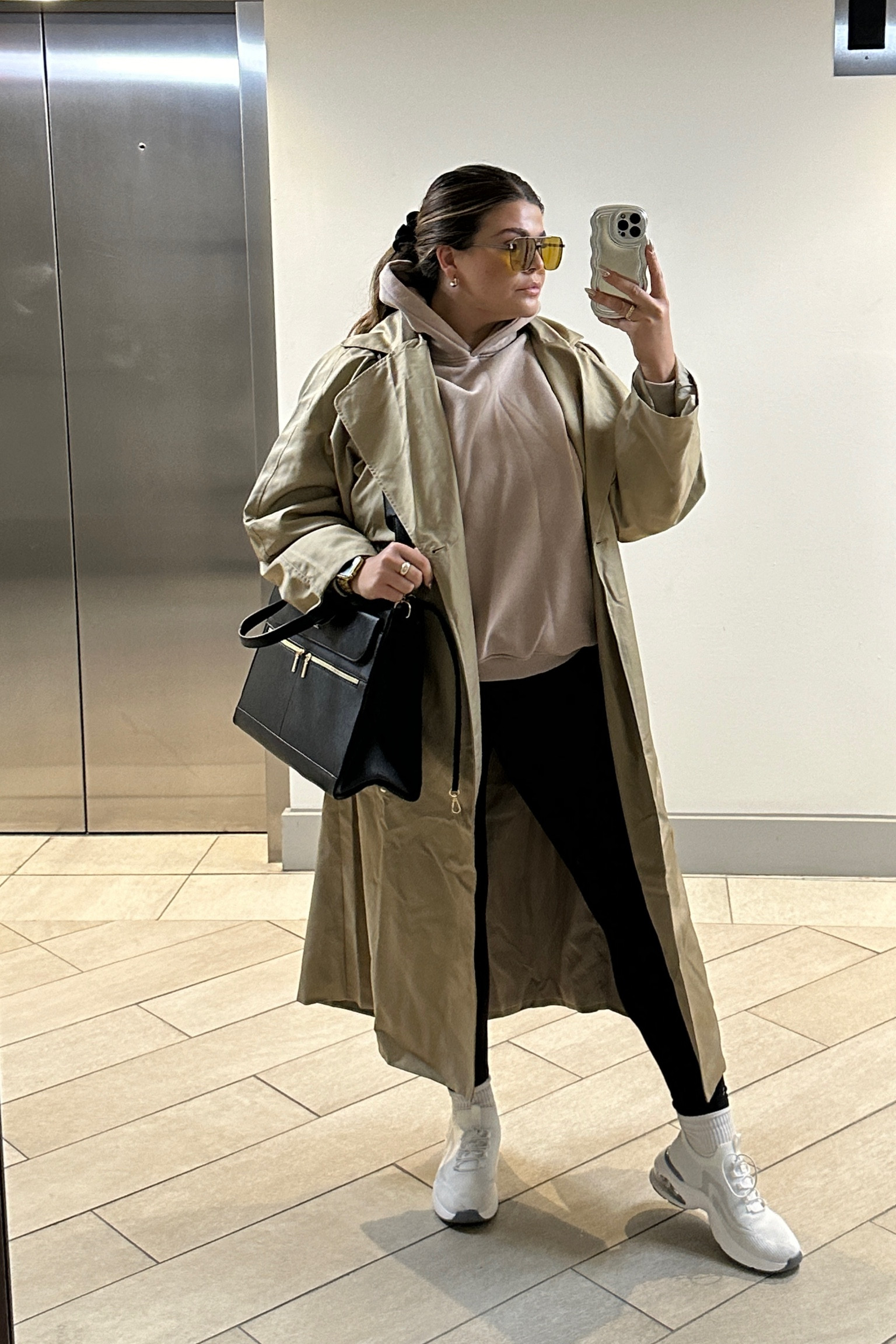 Use code SHOPSARAH to get 20% off the jacket! Everything is true to size. Sweatshirt is naturally oversized. 

Casual athleisure outfit, trench coat outfit, wfh outfit, casual city chic, amazon outfit, amazon fashion 