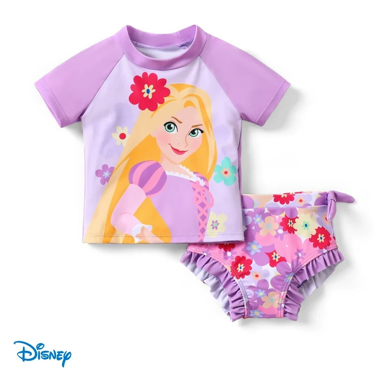 Disney Princess Toddler Girls Swimsuit Ariel Rapunzel Tiana Rash Guard 2 Pieces Set Sizes 2-6 - W... | Walmart (US)