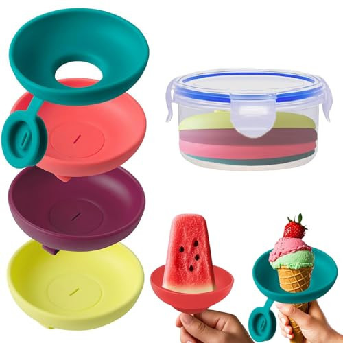 Fanree Silicone Popsicle Holders, 2-in-1 Mess Free Ice Cream Cone Holders for Kids, Reusable & Dishwasher Safe Popsicle Drip Catcher for Parties, Picnics, Home(Large 4 Sticks) | Amazon (US)