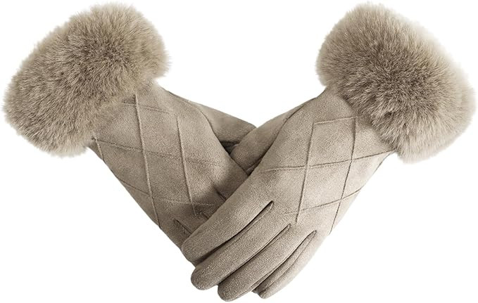 Women's Winter Suede Gloves with Fur Cuffs, Soft, Warm, Touchscreen, Fleece Lined | Amazon (US)