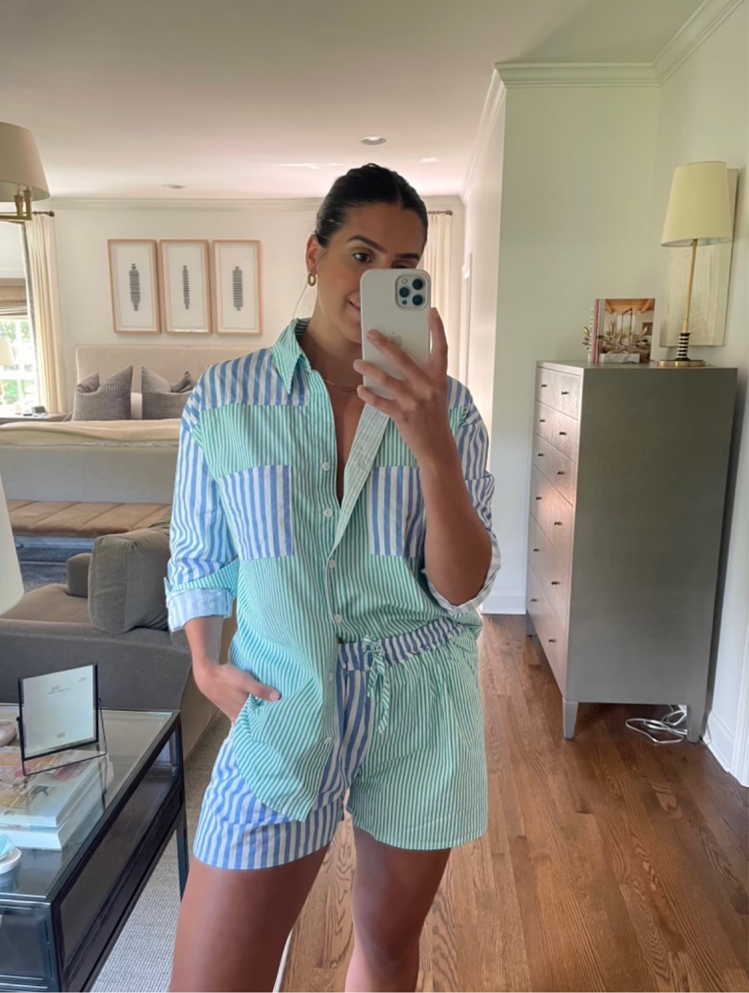 Amazon- amazon finds- two piece outfit- button down- matching set- pajama set- striped set- tie waist shorts- pajama- cute pajamas- pajama inspo- lazy outfit inspo- gold earrings- striped button down- casual outfit- long sleeve shirt- striped shorts

#LTKstyletip #LTKunder50 #LTKSeasonal