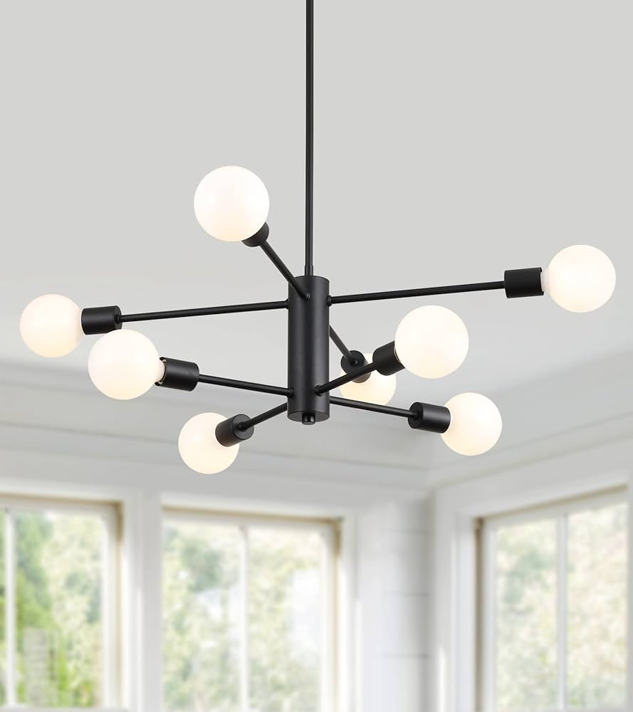 AMZASA Black Modern Sputnik Chandeliers Ceiling Light Fixture 8 Light Farmhouse Height Adjustable... | Amazon (US)