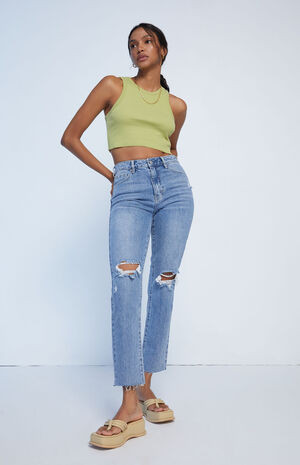 PacSun Eco Medium Blue Ripped Mom Jeans | PacSun | PacSun