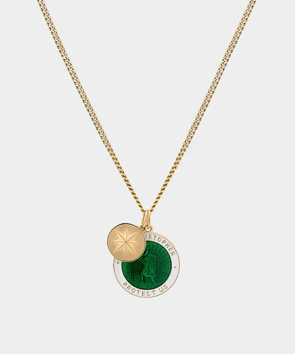 MIANSAI SAINT CHRISTOPHER SURF NECKLACE IN GREEN/GOLD | Todd Snyder