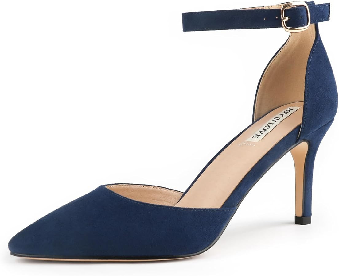 Amazon.com | JOY IN LOVE Closed Toe Heels Pumps for Women 3IN Stiletto Pointed Toe Ankle Strap He... | Amazon (US)