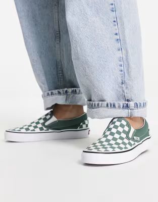 Vans Classic - Baskets à enfiler avec motif damier - Vert | ASOS (Global)