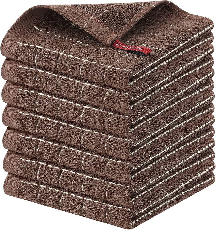 Homaxy 100% Cotton Terry Kitchen Dish Cloths, 7 Pack, Brown | Amazon (US)