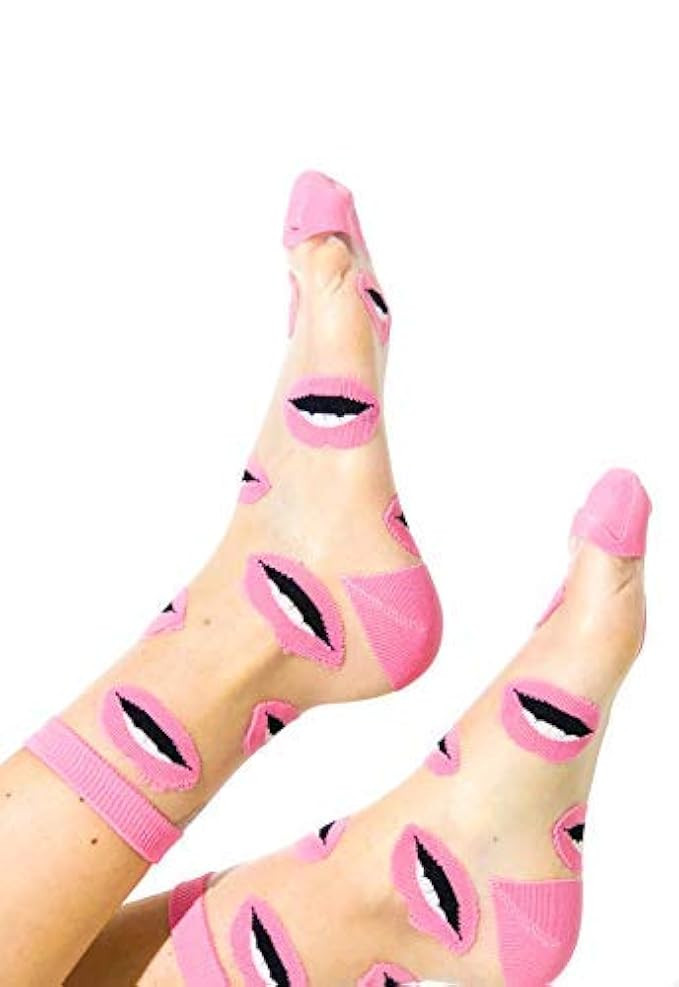 Vanity's Sheer socks for women made with stretch sheer & detailed with pink cotton lips. Transparent | Amazon (US)