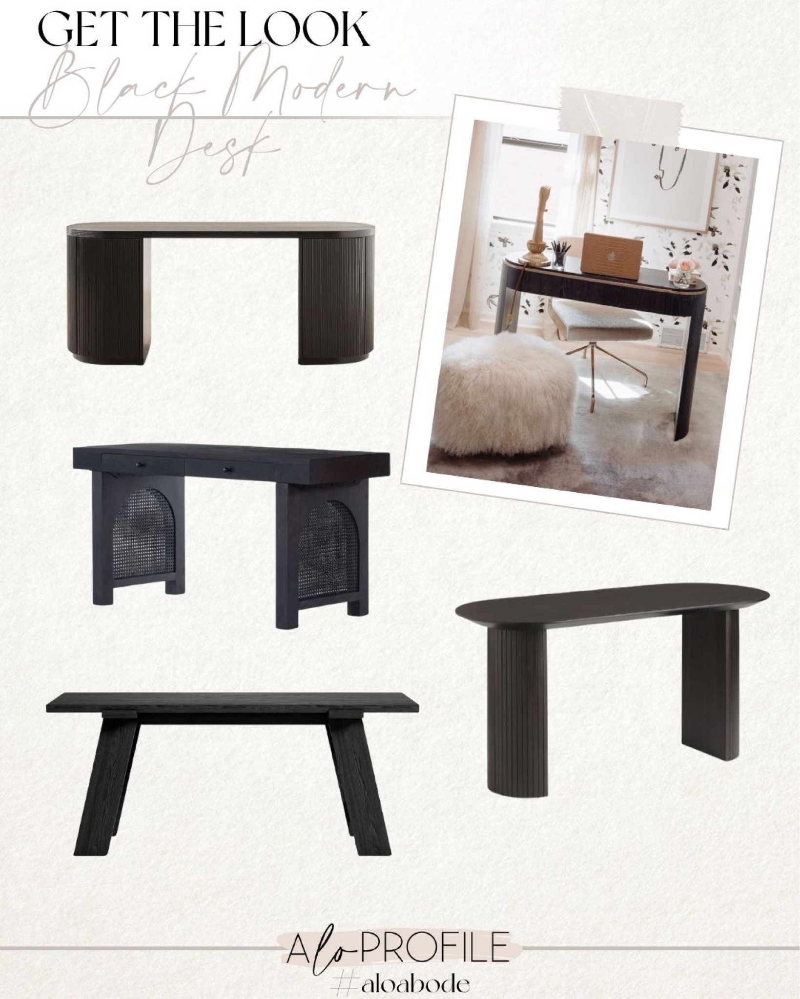 Get the look / modern desk, black desk, wood desk, angular desk, minimal desk, minimal office furniture, modern office, masculine furniture, masculine office, wfh set up, wfh decor, cloffice decor, rounded desk, rattan desk

#LTKhome