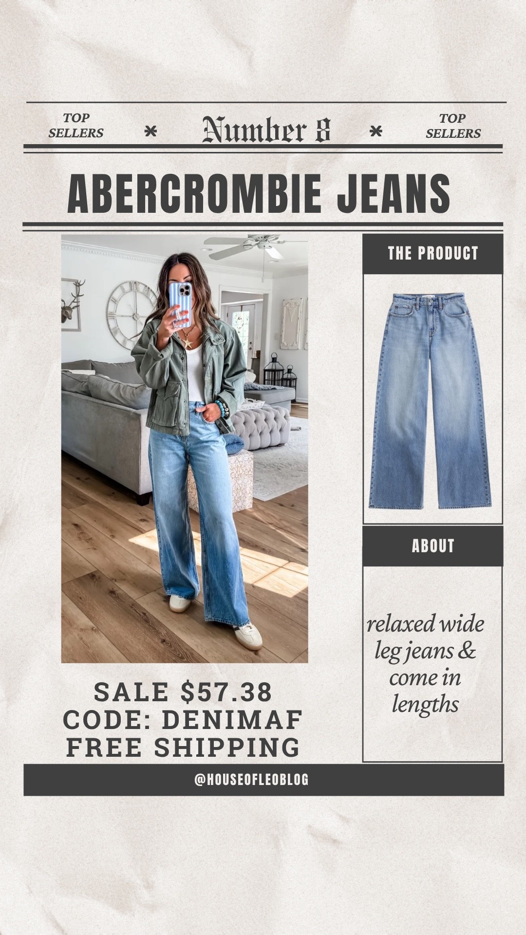 Abercrombie code DENIMAF. Wide leg jeans, 25 short. Jacket small.

#LTKOver40 #LTKPetite #LTKSaleAlert