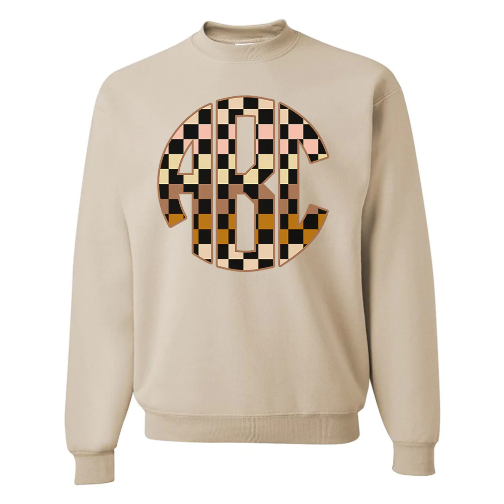 Monogrammed 'Checkerboard' Big Print Crewneck Sweatshirt | United Monograms