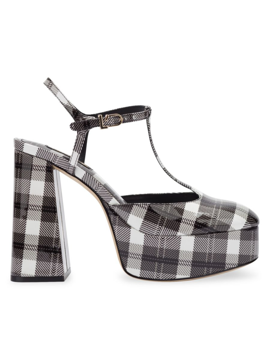 Pixie 115MM Plaid Patent Leather T-Strap Platform Sandals | Saks Fifth Avenue