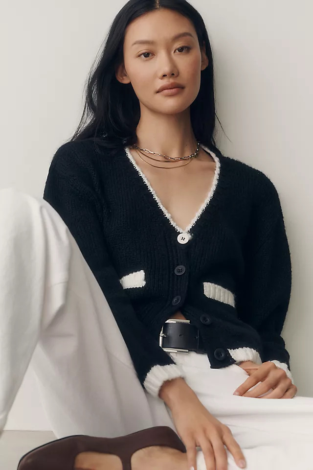 Tipped Crew-Neck Cardigan Sweater | Anthropologie (US)