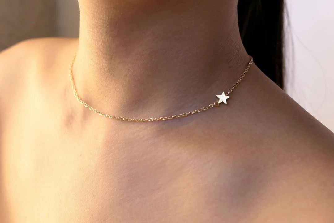 Dainty Side Star Choker Gold, Delicate Elegant Unique Simple Asymmetry Asymmetrical Star Charm Ne... | Etsy (US)