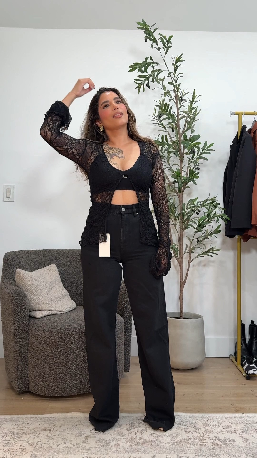 Zara new in Fall 🍂
Black mesh tops size small 
Black jeans size  US 6
Green jeans size US 8
Dark blue jeans size US 6
Green blouse size small 
Brown denim jacket size M
Pants size M
Navy Pant Skirt and top set size M

#LTKootd