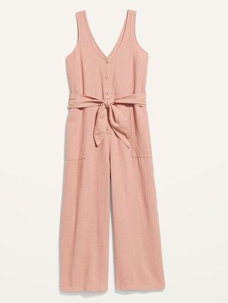 Sleeveless Cropped Linen-Blend Belted Jumpsuit for Women | Old Navy (US)