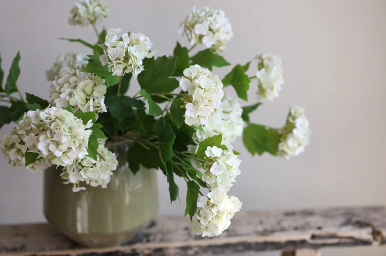 25" Artificial Snowball Flowers Branch in Cream, Real Touch Flowers, Faux Botanicals, DIY Florals... | Etsy (US)
