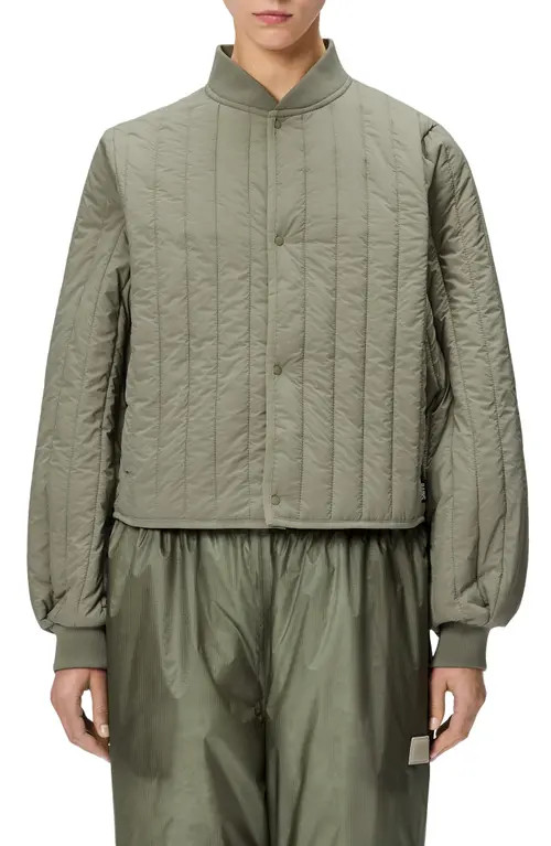 Rains Banja Water Resistant Channel Quilted Bomber Jacket in Drift at Nordstrom, Size Large | Nordstrom