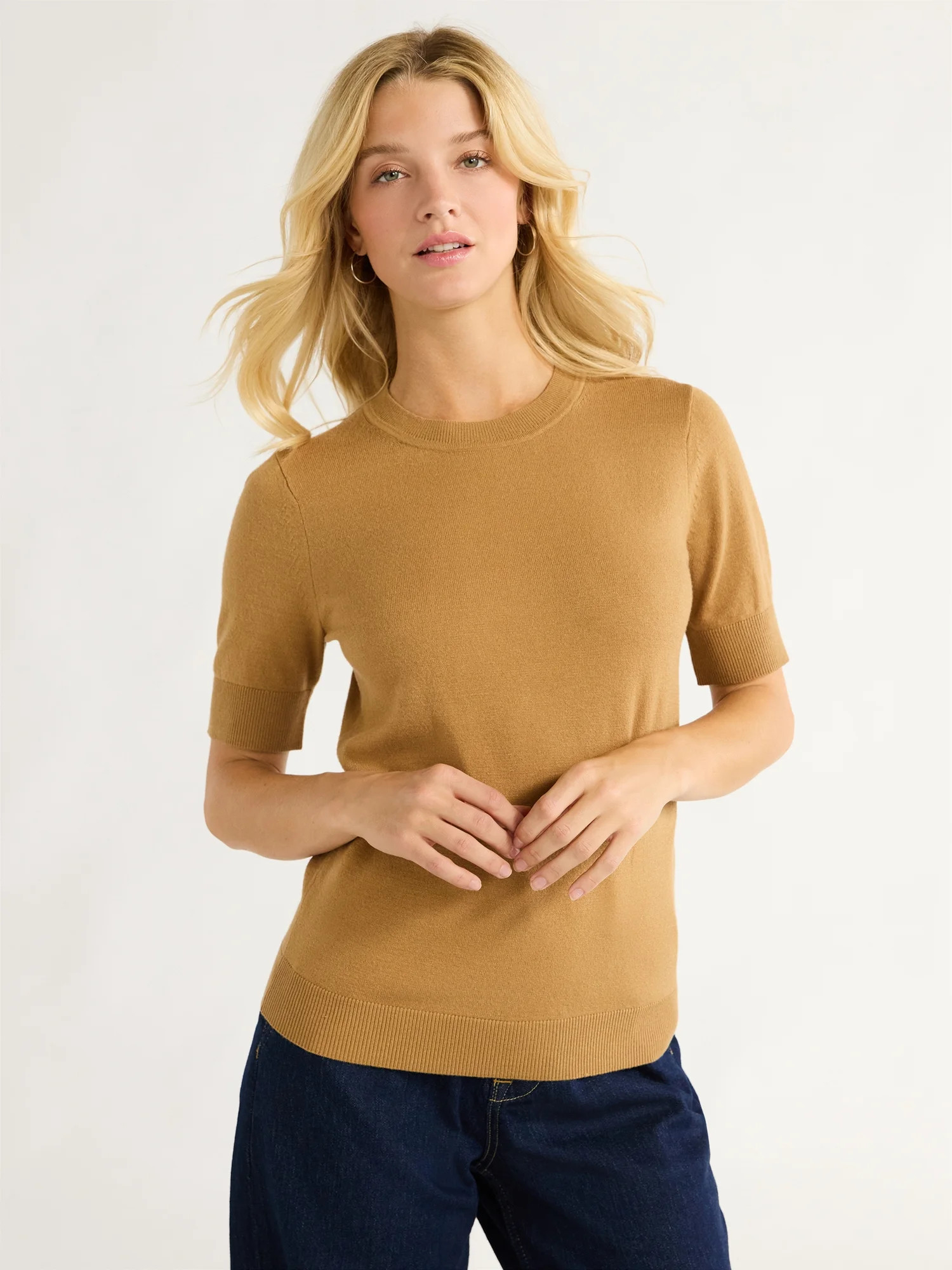 Free Assembly Women's Shrunken Sweater Tee, Sizes XS-XXL | Walmart (US)